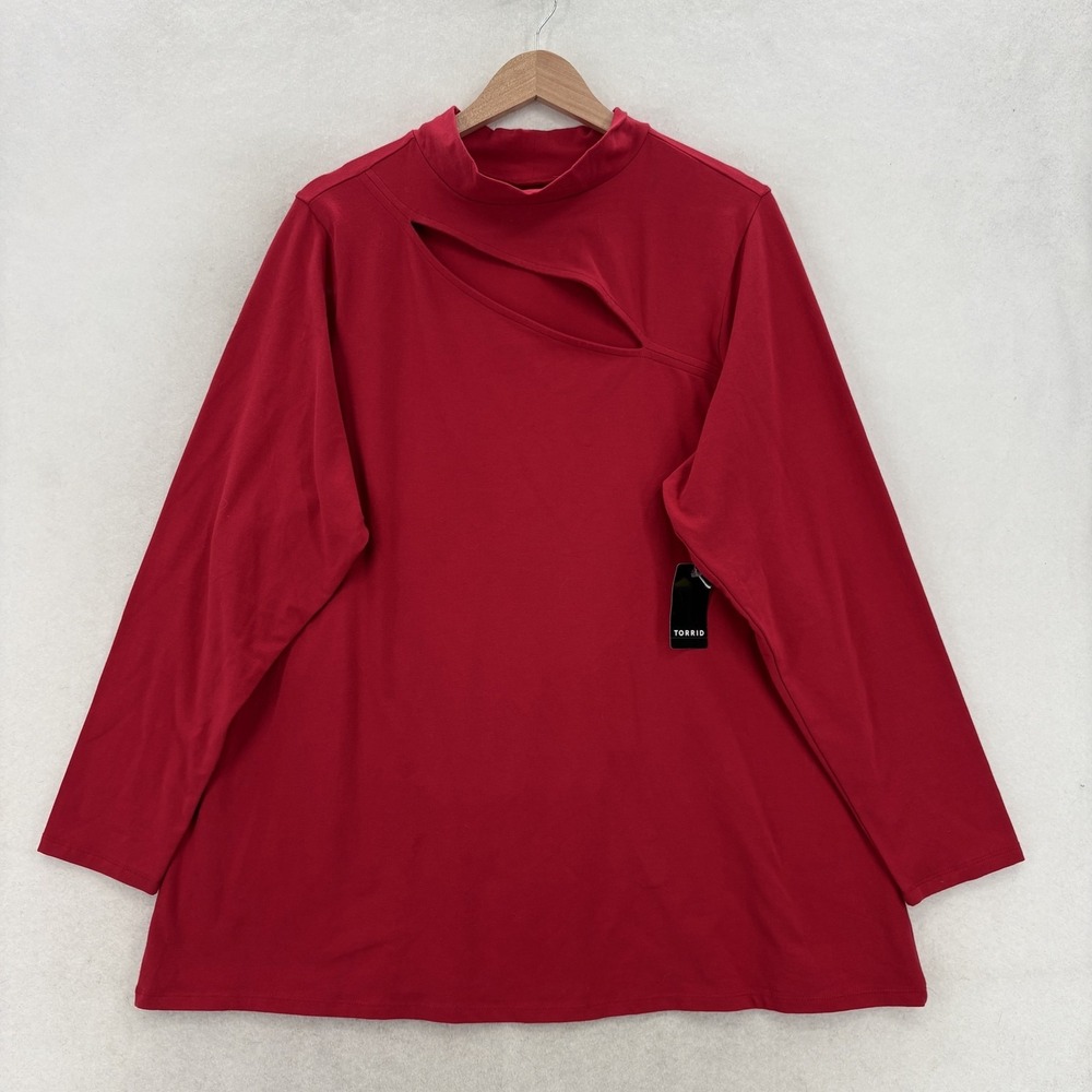 Torrid Foxy Cutout Mock Neck Shirt Womens 4X Plus Red Long Sleeve Tunic NWT